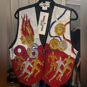 Bali Gem Vtg Olympics 1996 Sequin Vest Flame Torch Bearer Adjustable Back [XL]